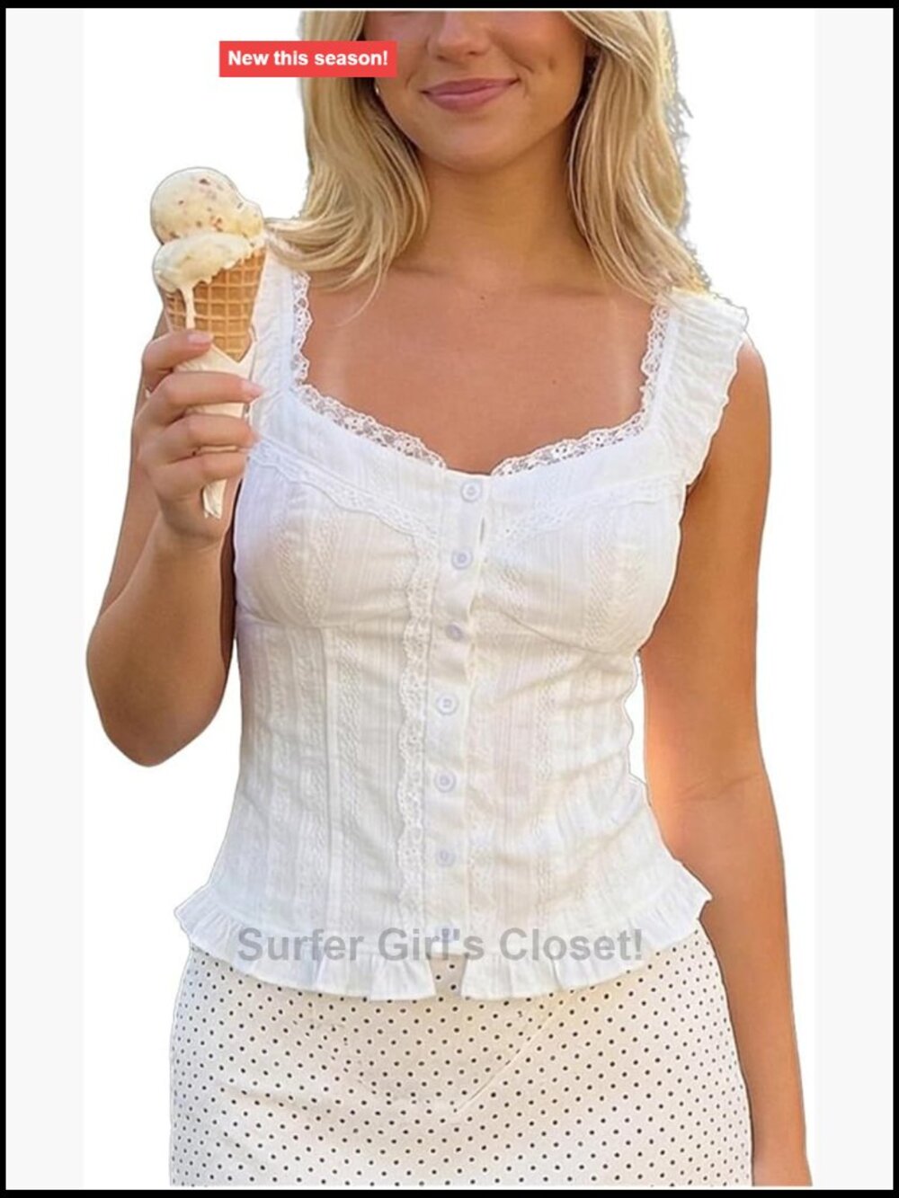 Y2K Lace Trim Tank Top Sweetheart Neck Button Down Babydoll Camisole